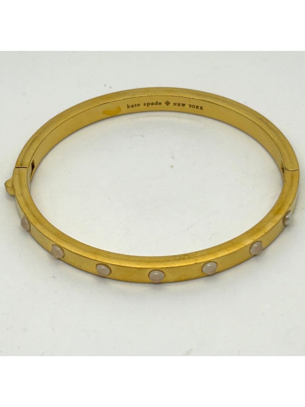 Kate Spade New York Stone Gold-tone Hinged Bangle Bracelet Beaded Accents Size 6